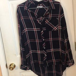 Kenneth Cole Reaction Tops - Red white and blue hi-low plaid shirt Kenneth Cole Reaction Tops - Red white and blue hi-low plaid shirt